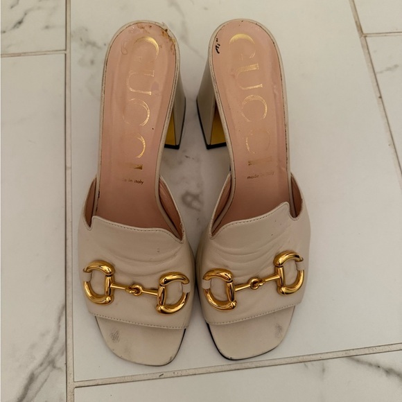 Gucci Women's Beige Mules with Gold Detailing - Picture 1 of 3